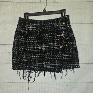 Francescas Black Plaid Tweed Mini Skirt Medium Academia Twee Clueless 90s Preppy